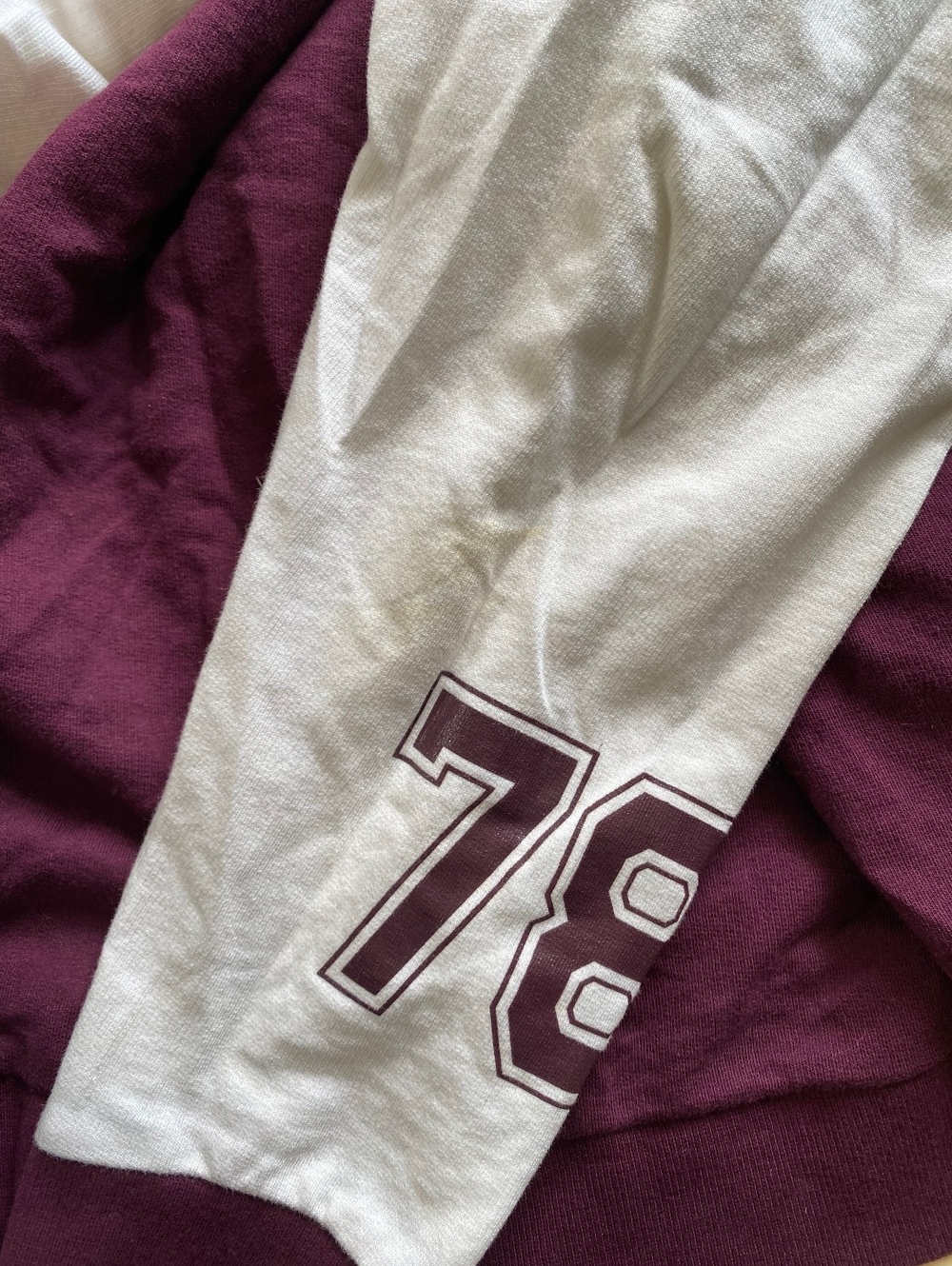 Maroon Burgundy White 78 Large Varsity Jersey Top Long Sleeve Knit - Picture 7 of 7